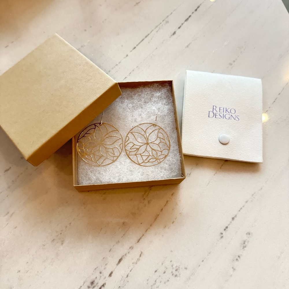 Reiko Designs Silver Round Laser Cut Floral design Earrings